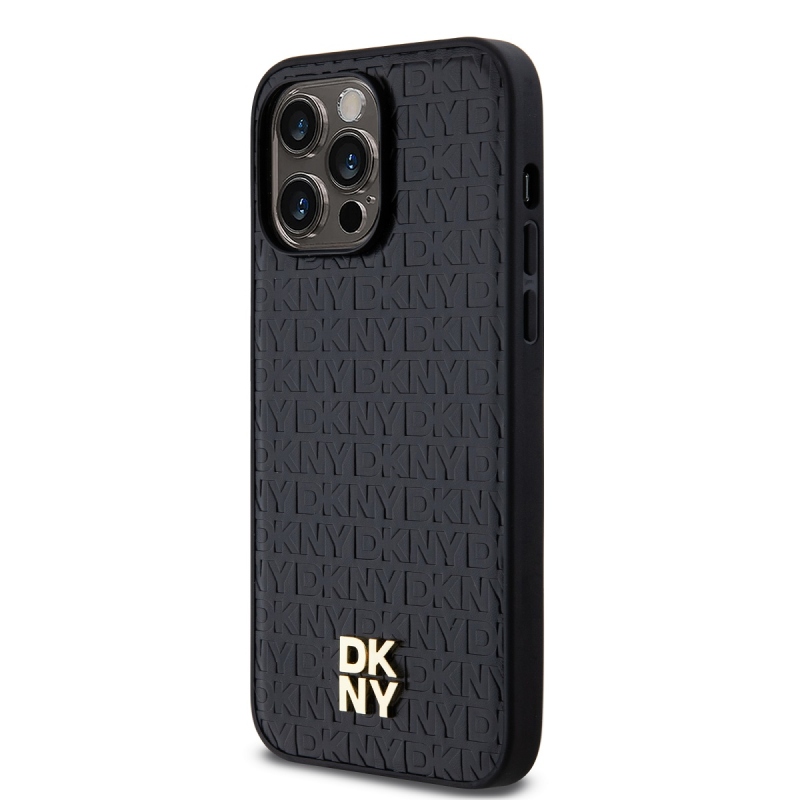 DKNY PU Leather Repeat Pattern Stack Logo Magsafe Zadní Kryt pro iPhone 13 Pro Max Black