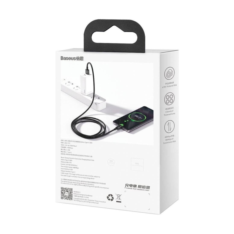 Baseus Superior Series Fast Charging Datový Kabel USB-A/USB-C 66W 2m Black