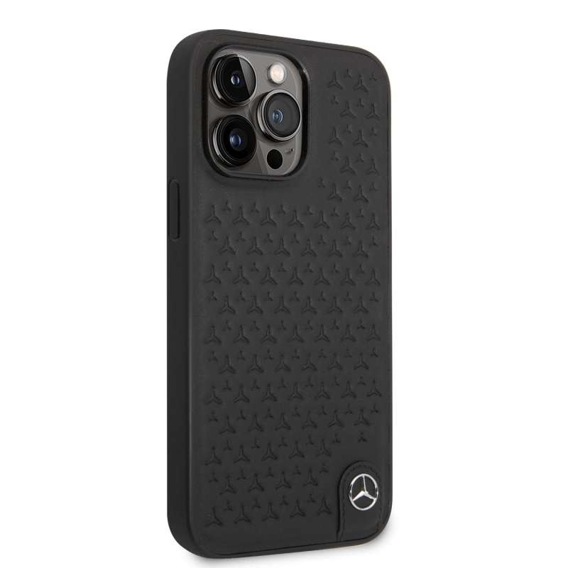 Mercedes Genuine Leather Star Zadní Kryt pro iPhone 14 Pro Max Black