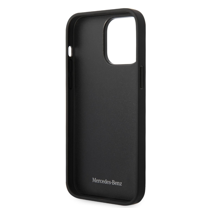 Mercedes Genuine Leather Star Zadní Kryt pro iPhone 14 Pro Max Black