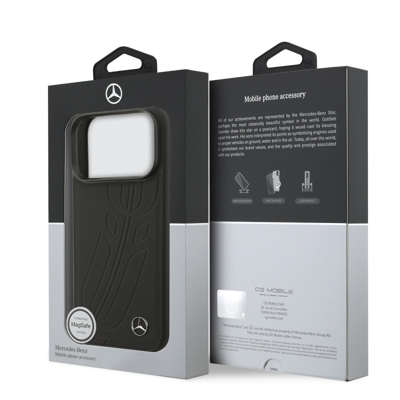Mercedes Leather Large Lauer Leaves MagSafe Zadní Kryt pro iPhone 17 Pro Black