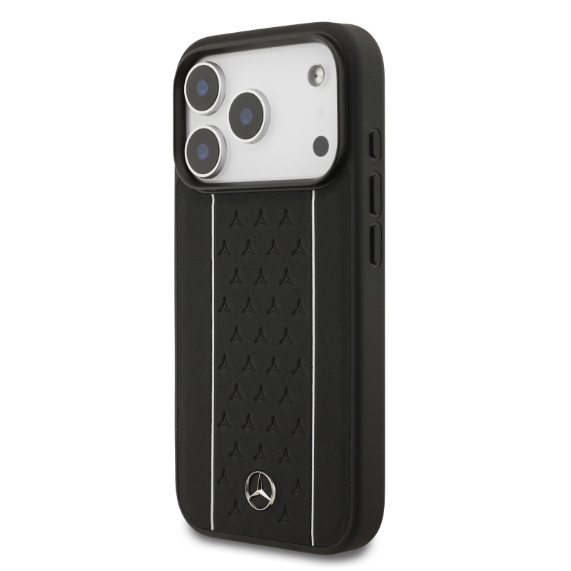 Mercedes Leather Star Pattern and Stripes MagSafe Zadní Kryt pro iPhone 17 Pro Black/White