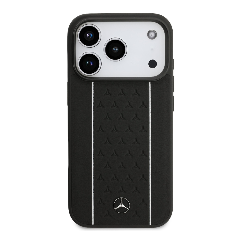 Mercedes Leather Star Pattern and Stripes MagSafe Zadní Kryt pro iPhone 17 Pro Black/White