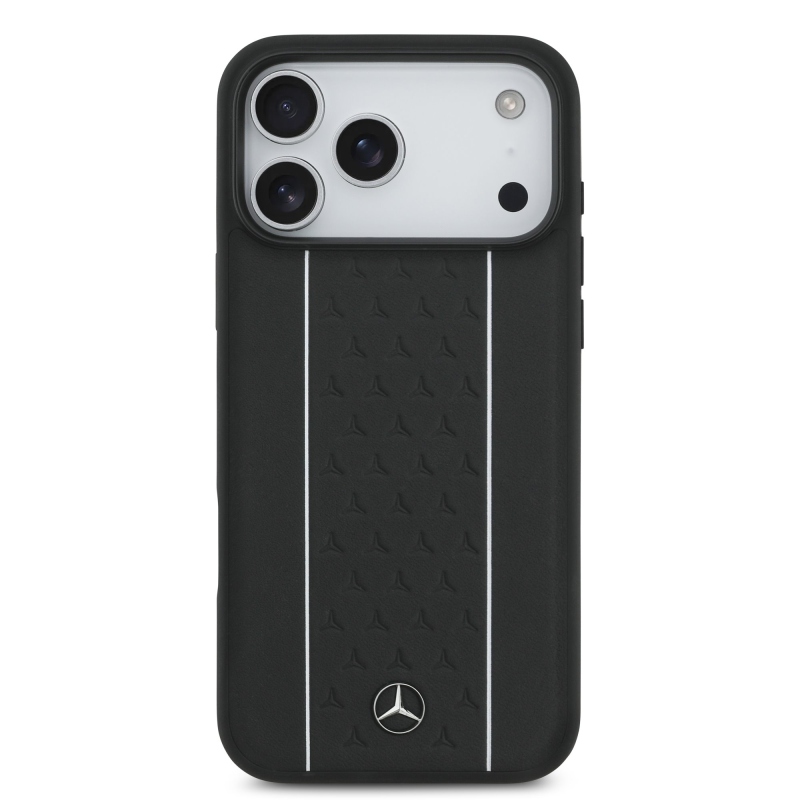 Mercedes Leather Star Pattern and Stripes MagSafe Zadní Kryt pro iPhone 17 Pro Max Black/White