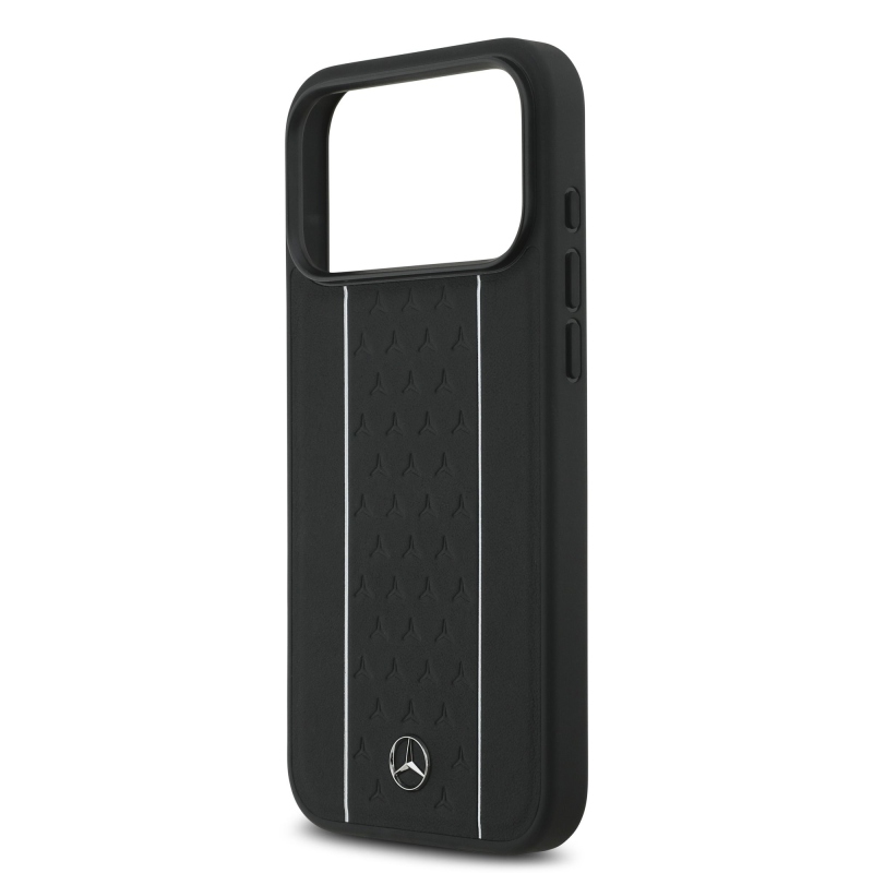 Mercedes Leather Star Pattern and Stripes MagSafe Zadní Kryt pro iPhone 17 Pro Max Black/White