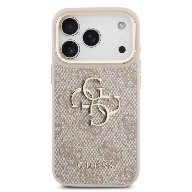 Guess PU Leather 4G Metal Logo Gold Frame Zadní Kryt pro iPhone 18 Pro Pink