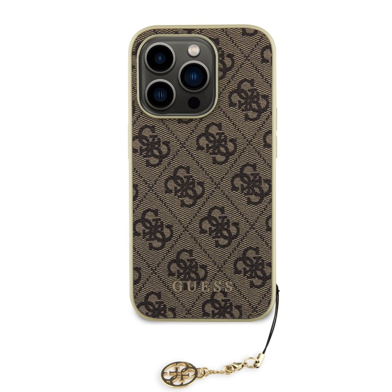 Guess 4G Charm Zadní Kryt pro iPhone 15 Pro Brown