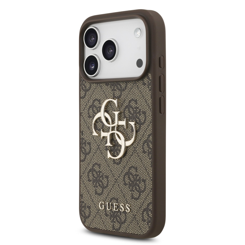 Guess PU 4G Metal Logo Zadní Kryt pro iPhone 17 Pro Brown