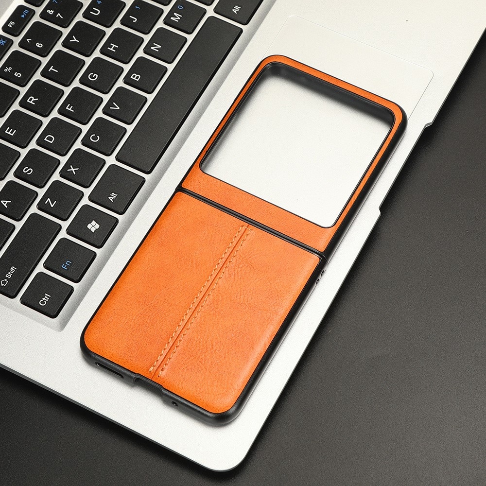 Vintages plastový kryt s umělou kůží na Motorola Razr 40 Ultra 5G - oranžový