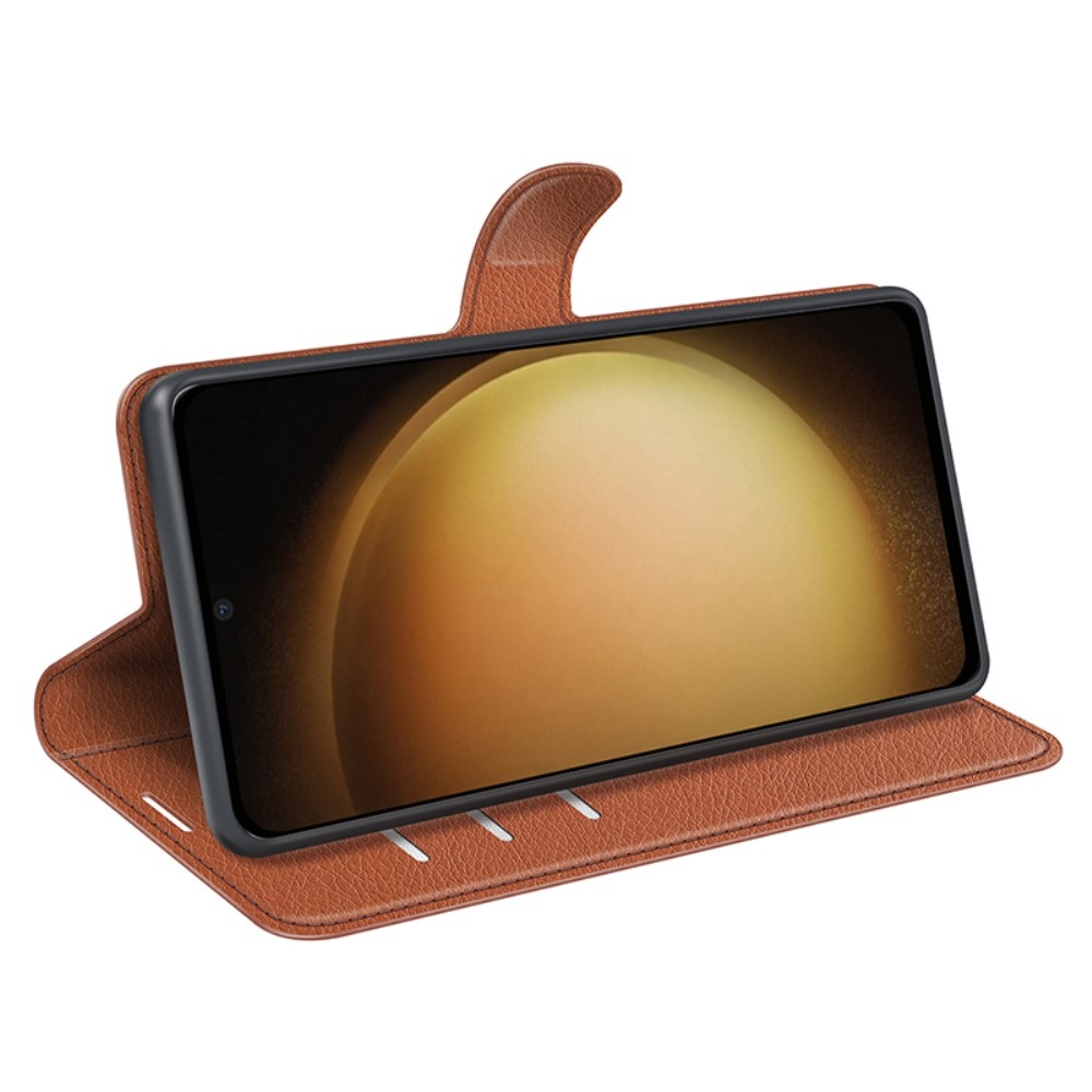 Litchi knížkové pouzdro na Samsung Galaxy S24+ - hnědé