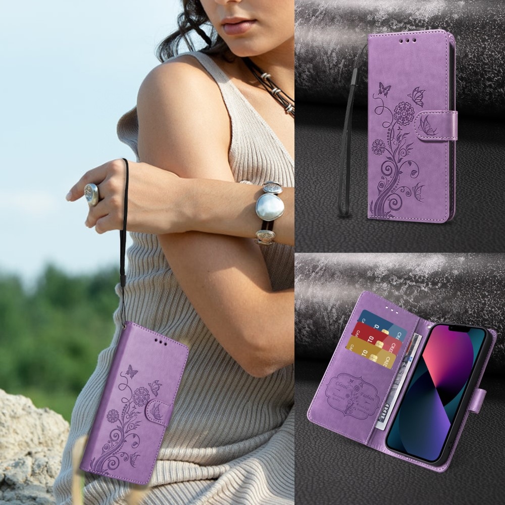 Flowery knížkové pouzdro na Xiaomi Redmi A5 (173.45x79.35x8.45mm) - fialové