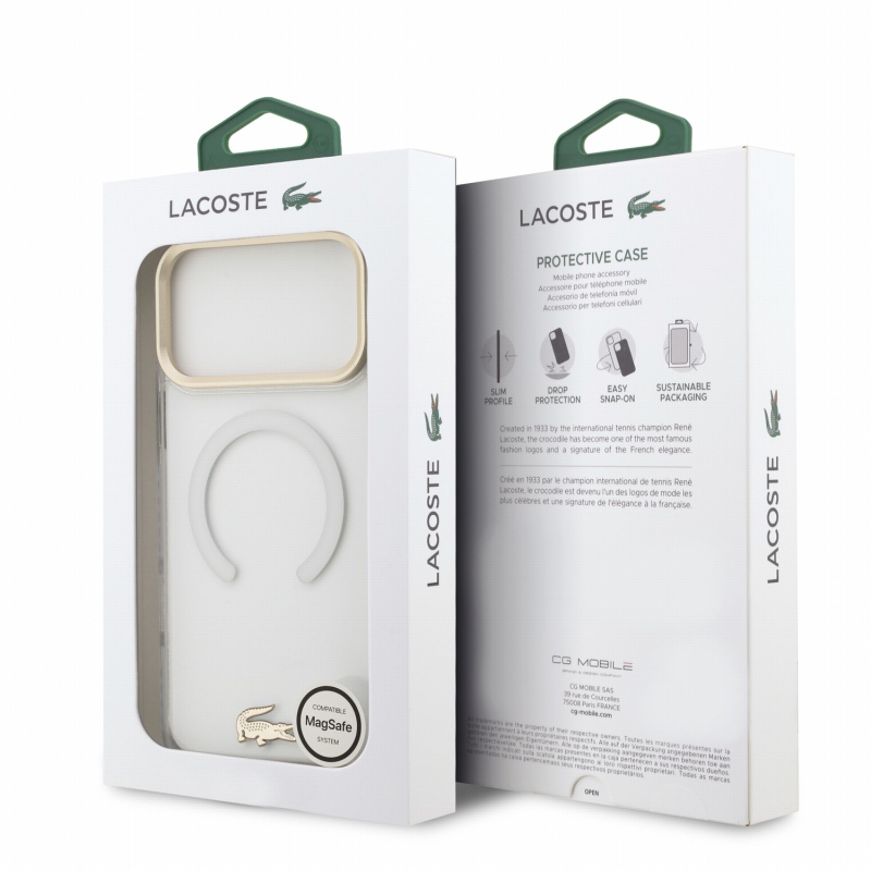 Lacoste IML Shockproof Petit Pique Gold Logo MagSafe Zadní Kryt pro iPhone 18 Pro Max Transparent