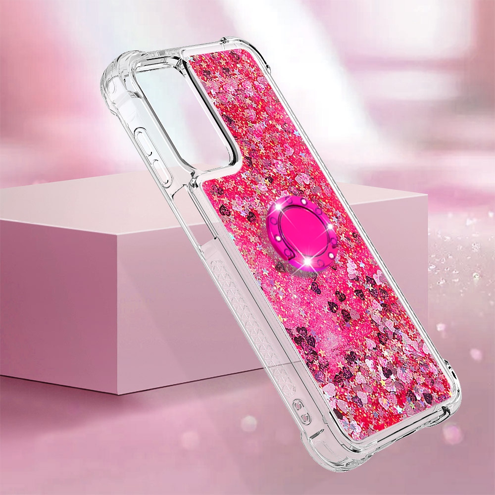 Glitt přesýpací gelový obal s kroužkem na prst na Samsung Galaxy A17 5G - růžový/srdíčka
