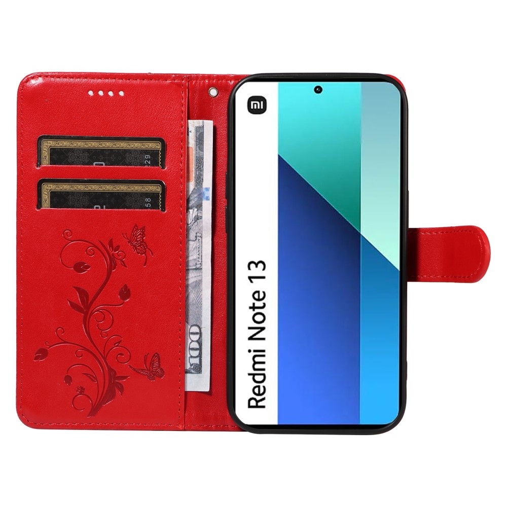 Flower knížkové pouzdro na Xiaomi Redmi Note 13 - červené