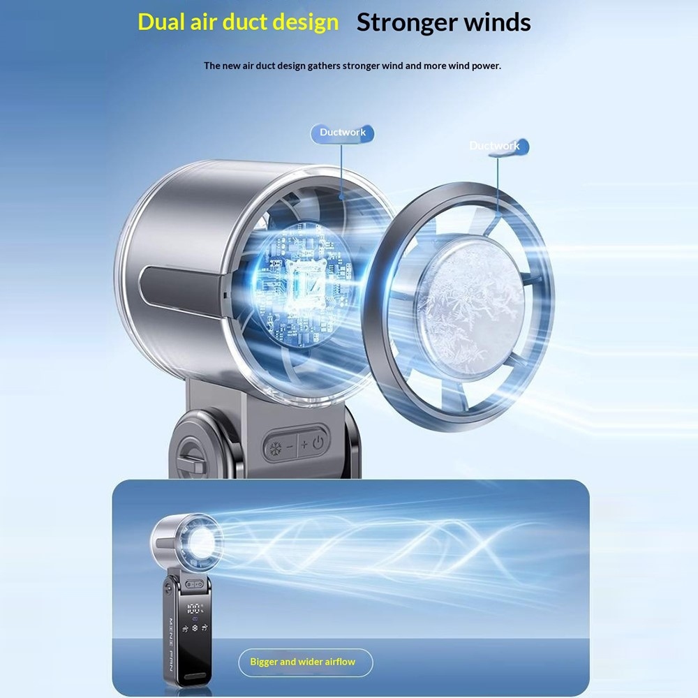 Mini přenosný ventilátor 3v1 s chlazením a LED displejem - fialový