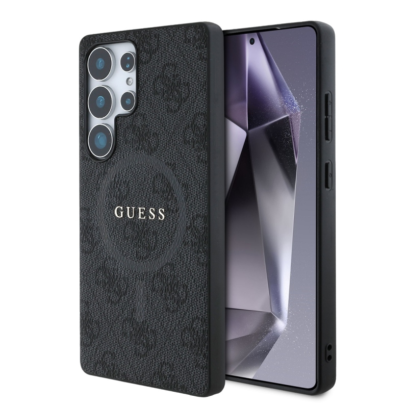 Guess PU Leather 4G Colored Ring MagSafe Zadní Kryt pro Samsung Galaxy S25 Ultra Black