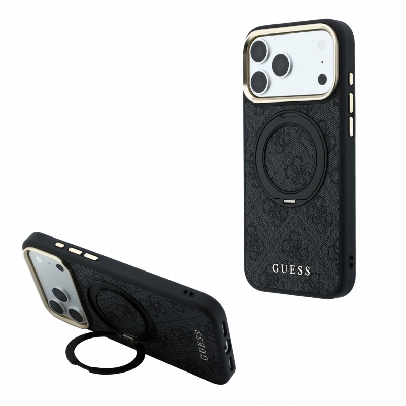 Guess PU 4G Ring Stand MagSafe Zadní Kryt pro iPhone 18 Pro Black