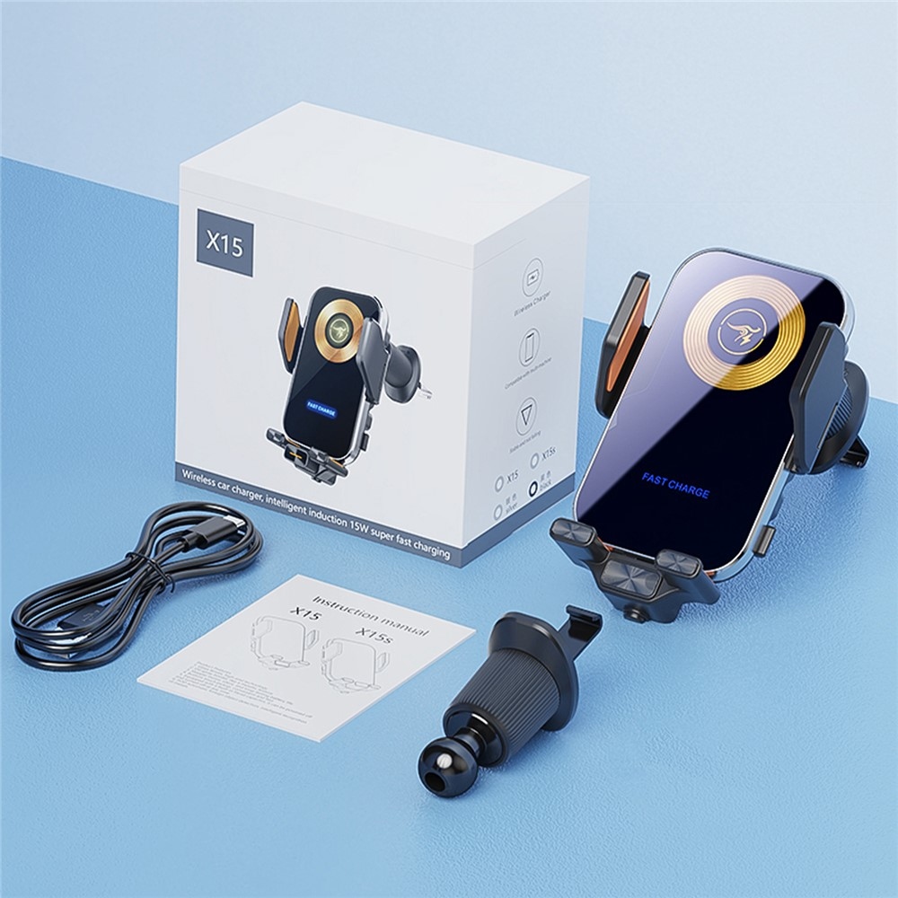 X15 bezdrátová nabíječka do auta s držákem do ventilace 15 W - stříbrná