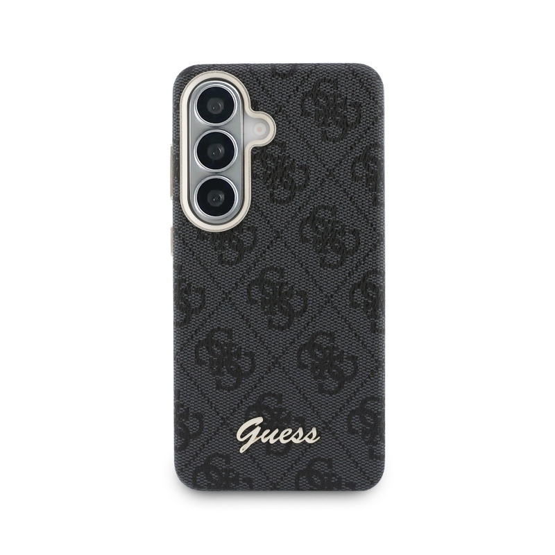 Guess PU 4G Script Metal Logo Magnetic Zadní Kryt pro Samsung Galaxy S26 Black