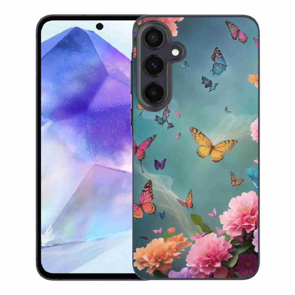 Gelový kryt mmCase na Samsung Galaxy A55 5G - barevné květy a motýli