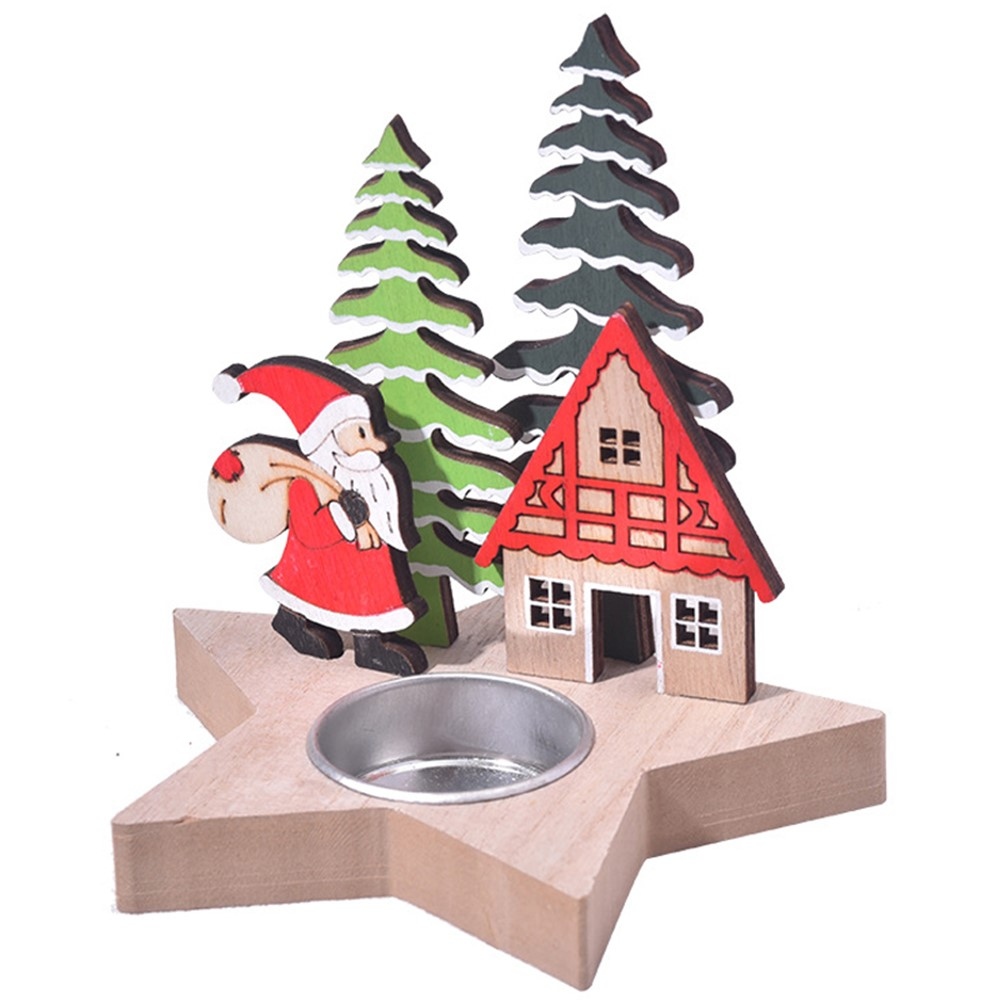 Dekorační vánoční svícen ze dřeva s postavou Santa Clause