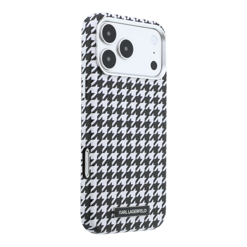 Karl Lagerfeld PU Houndstooth Resin Plate MagSafe Zadní Kryt pro iPhone 17 Pro Max Black