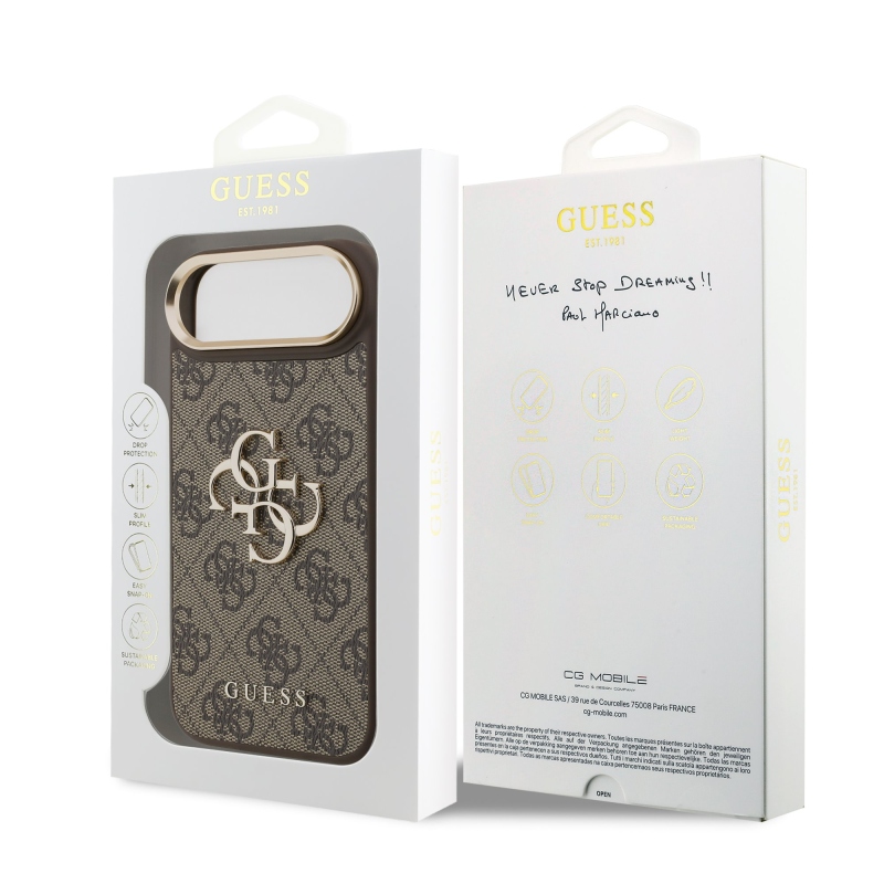 Guess PU Leather 4G Metal Logo Gold Frame Zadní Kryt pro iPhone Air Brown