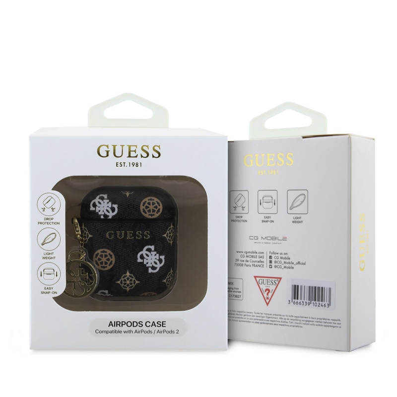 Guess PU 4G Peony Charm Pouzdro pro AirPods 1/2 Black