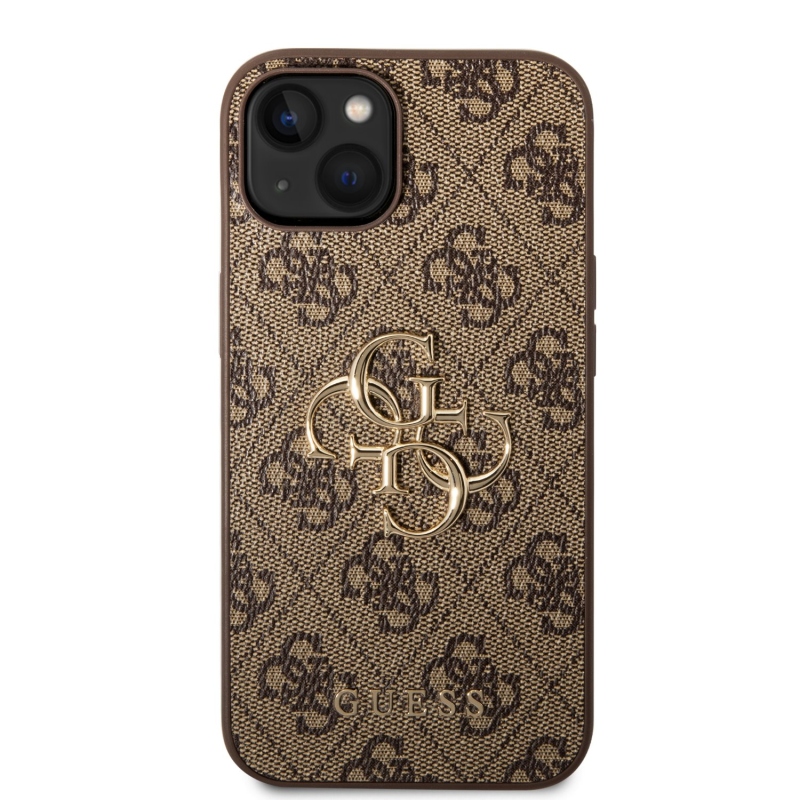 Guess PU 4G Metal Logo Zadní Kryt pro iPhone 15 Brown