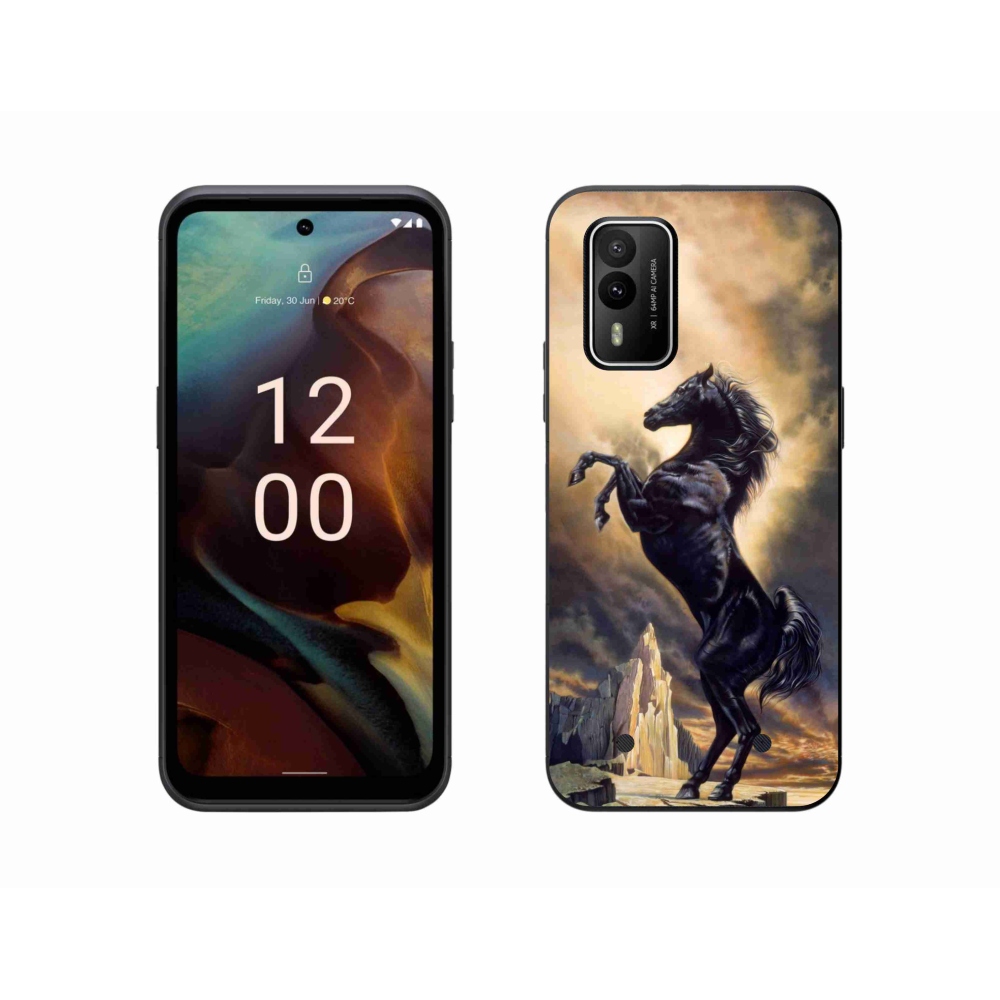 Gelový kryt mmCase na Nokia XR21 - černý kreslený kůň