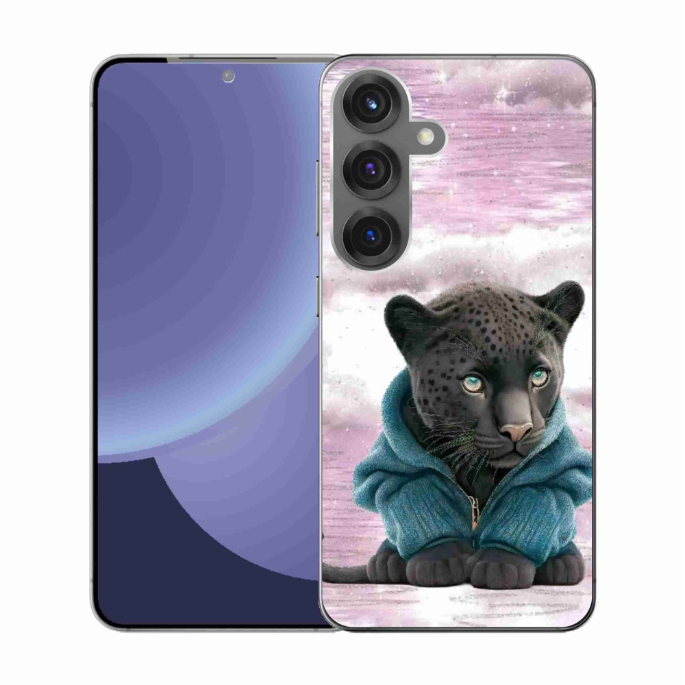 Gelový kryt mmCase na Samsung Galaxy S25 - černý panter ve svetru
