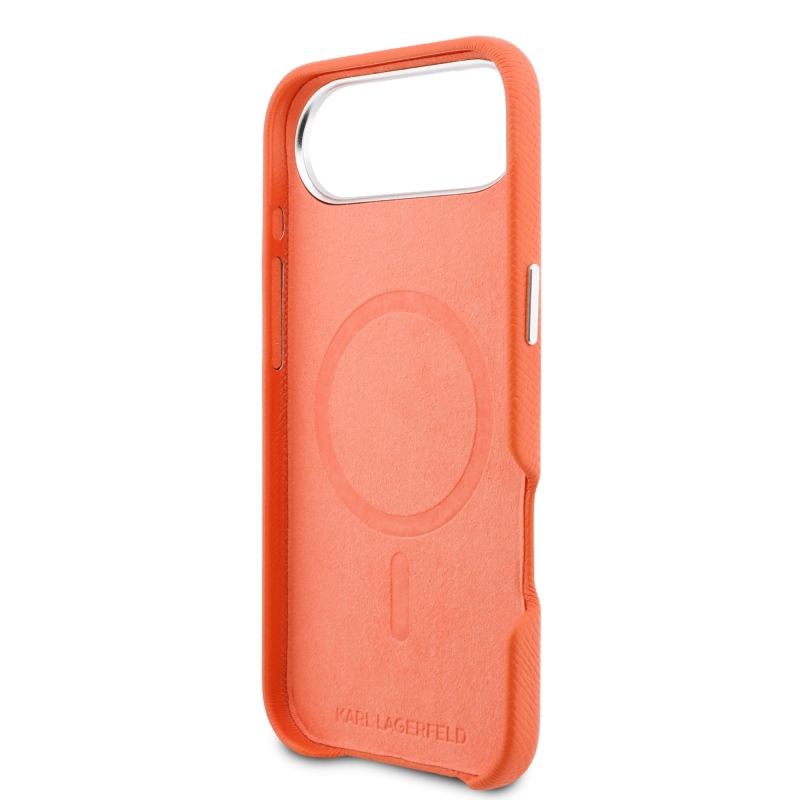 Karl Lagerfeld PU Karl and Choupette Heads Pins MagSafe Zadní Kryt pro iPhone Air Orange