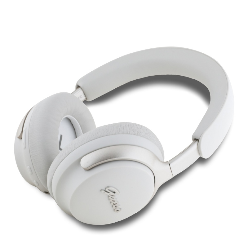 Guess PU Leather Script Logo ANC/ENC Bezdrátová Sluchátka White