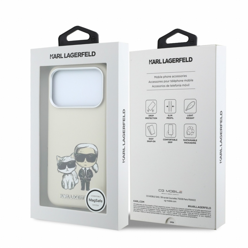 Karl Lagerfeld PU Semi Wrap Smooth Sketch Bodies Magsafe Zadní Kryt pro iPhone 18 Pro Beige