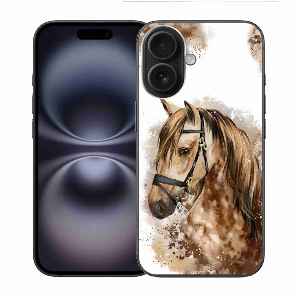 Gelový kryt mmCase na iPhone 16 - hnědý kreslený kůň