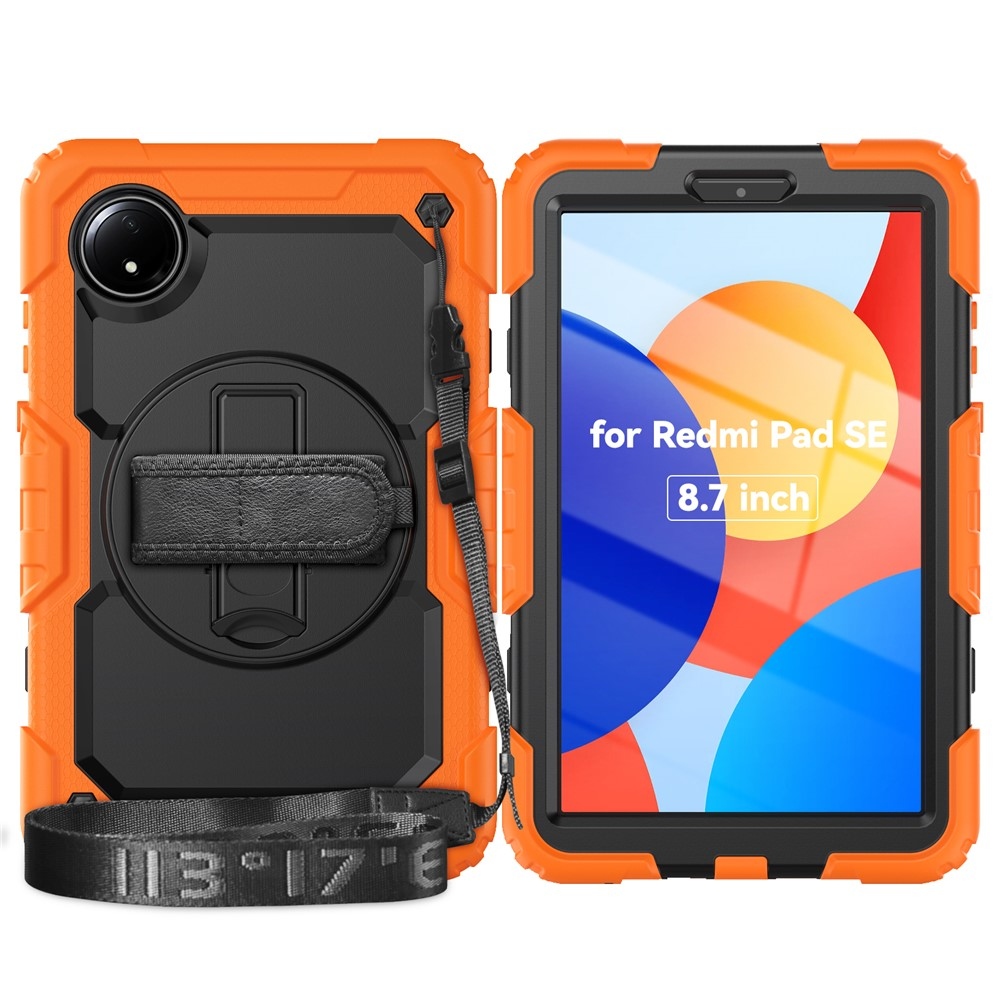 Strap odolný kryt s držákem na ruku a ramenním popruhem na Xiaomi Redmi Pad SE 8.7 - oranžový