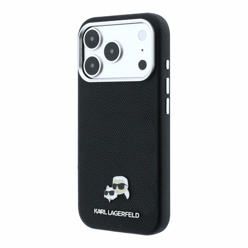 Karl Lagerfeld PU Grained Semi Wrap K&CH Heads Magsafe Zadní Kryt pro iPhone 18 Pro Black