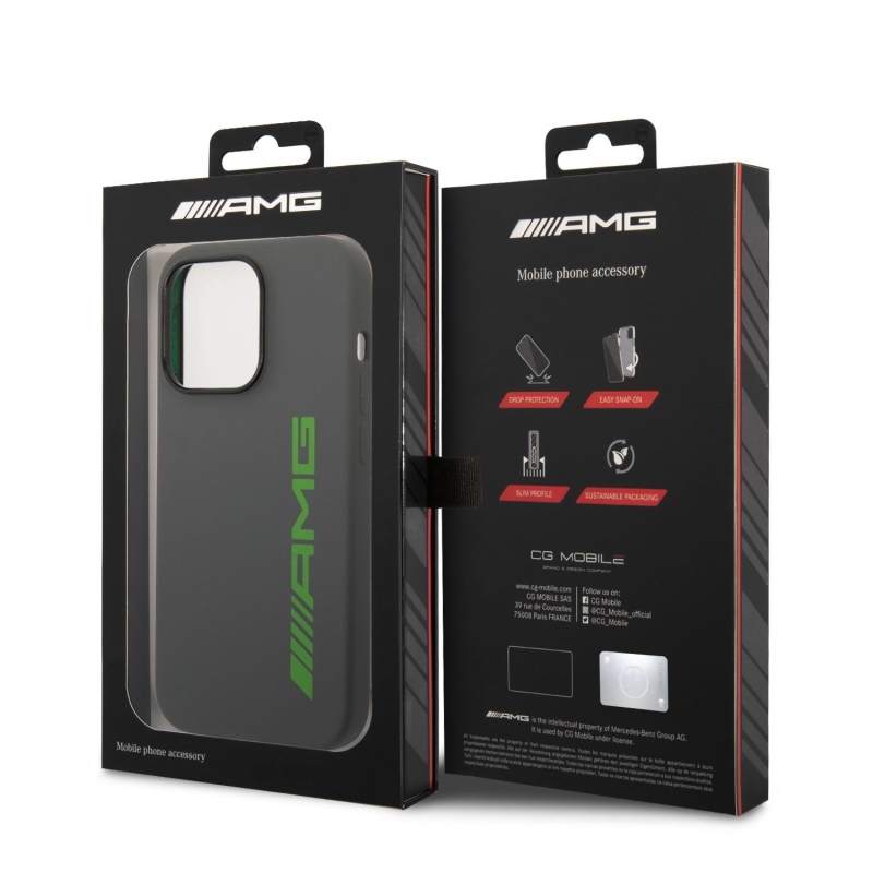 AMG Liquid Silicone Green Logo Zadní Kryt pro iPhone 14 Pro Grey