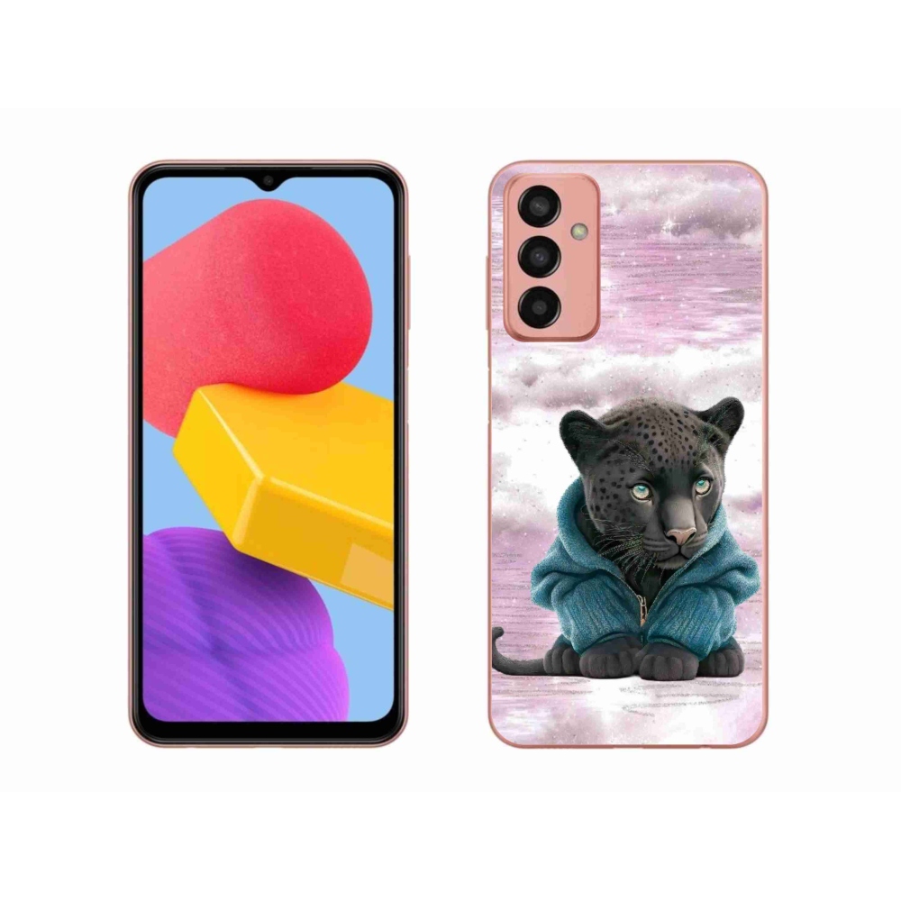 Gelový kryt mmCase na Samsung Galaxy M13 - černý panter ve svetru