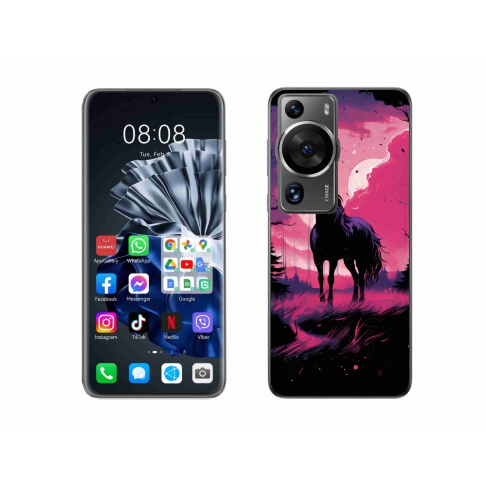 Gelový kryt mmCase na Huawei P60 Pro - černý kreslený kůň 1