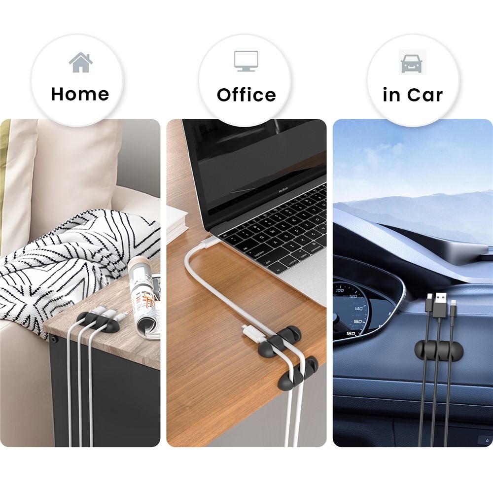 Silikonový držák kabelů se 3 drážkami a samolepicím uchycením - černý