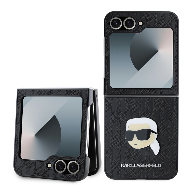 Karl Lagerfeld PU Saffiano Monogram Karl Head Zadní Kryt pro Samsung Galaxy Z Flip 6 Black