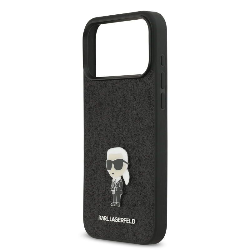 Karl Lagerfeld Fixed Glitter Metal Ikonik Zadní Kryt pro iPhone 17 Pro Max Black
