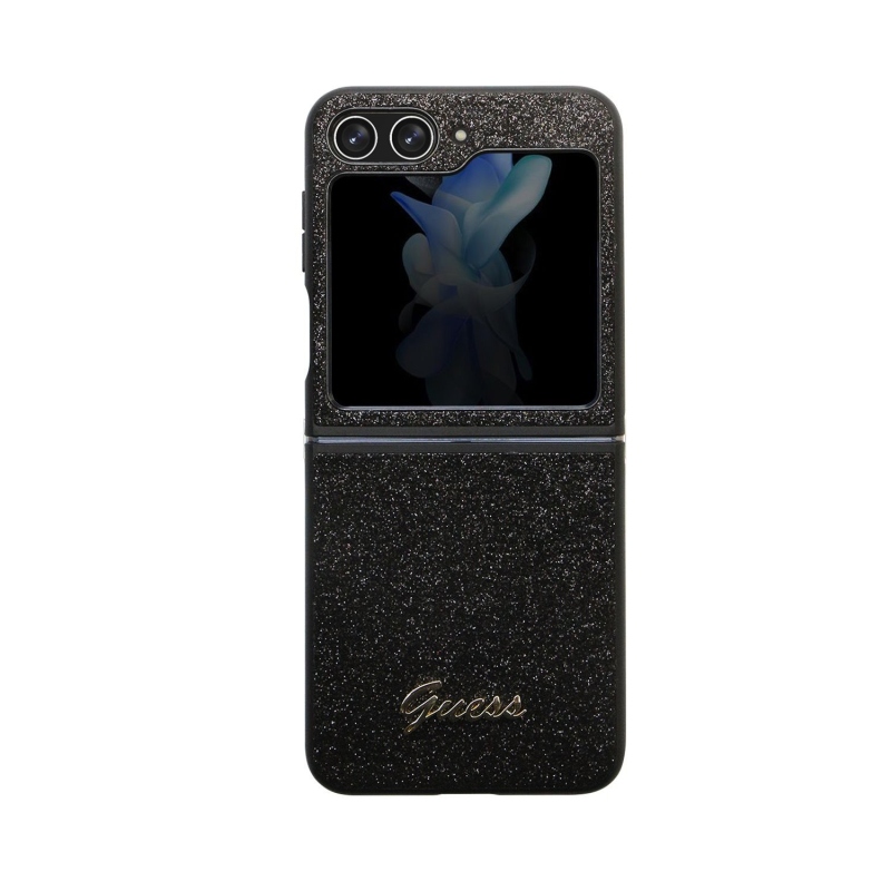 Guess PC/TPU Glitter Flakes Metal Logo Zadní Kryt pro Samsung Galaxy Z Flip 5 Black
