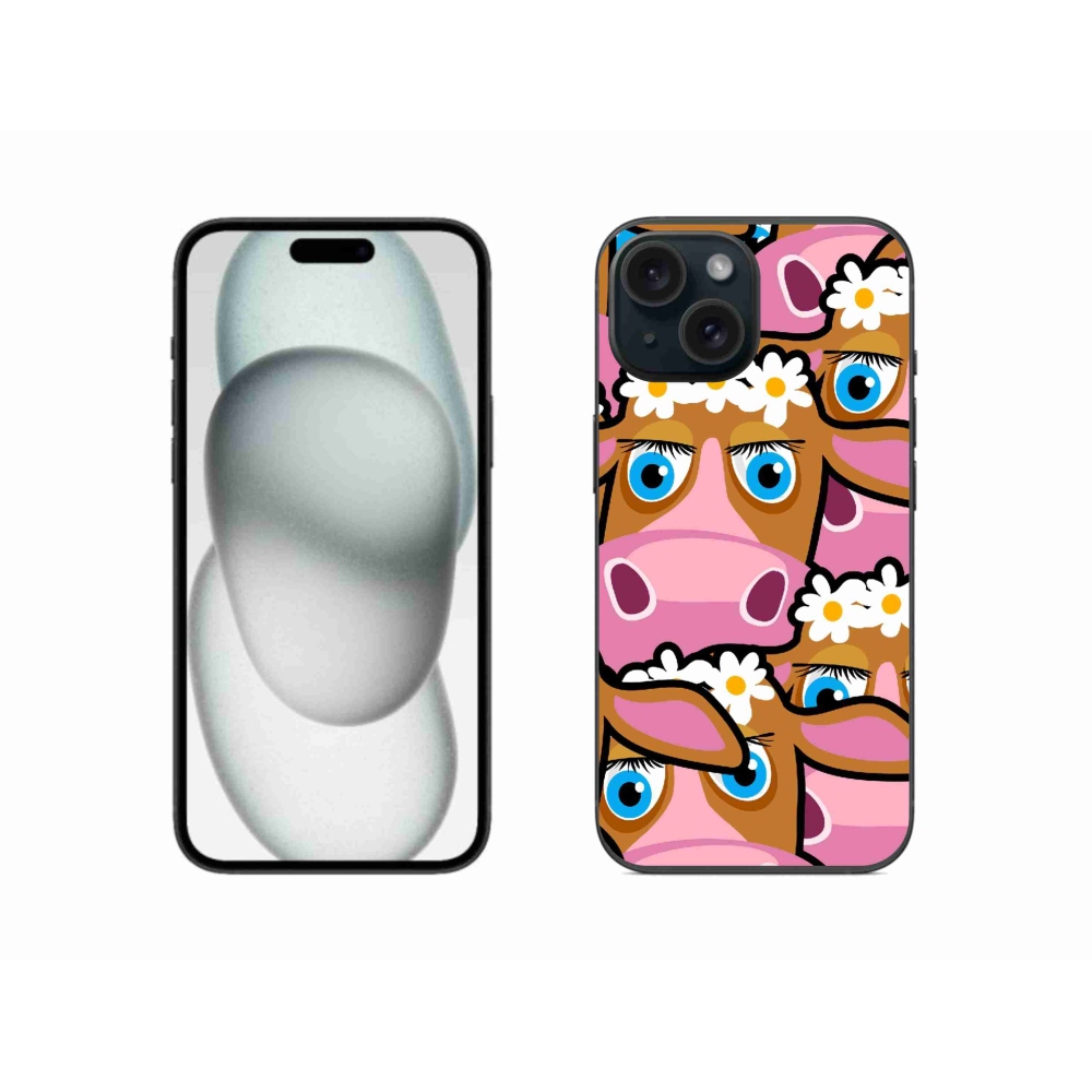 Gelový kryt mmCase na iPhone 15 - kreslené kravičky