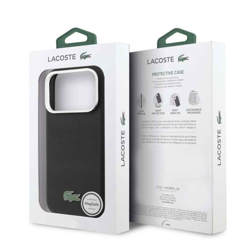 Lacoste Iconic Petit Pique Metal Logo MagSafe Zadní Kryt pro iPhone 17 Pro Max Black