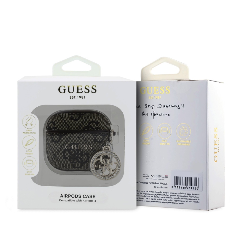 Guess 4G Script PC/PU Charm Pouzdro pro AirPods 4 Brown