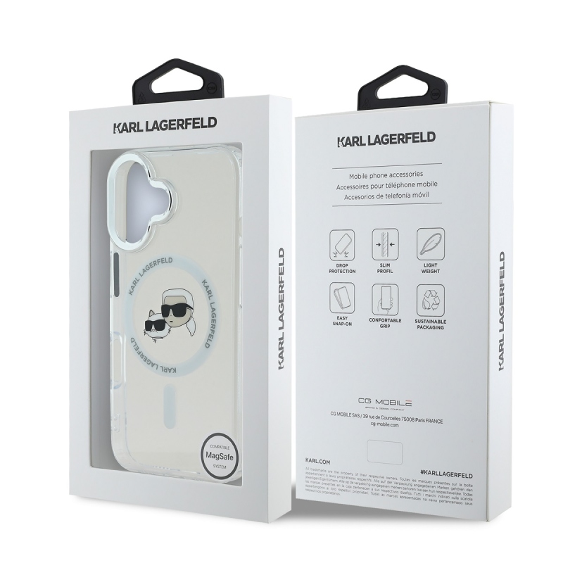 Karl Lagerfeld IML K&CH Heads Metal Frame MagSafe Zadní Kryt pro iPhone 16 Plus Transparent