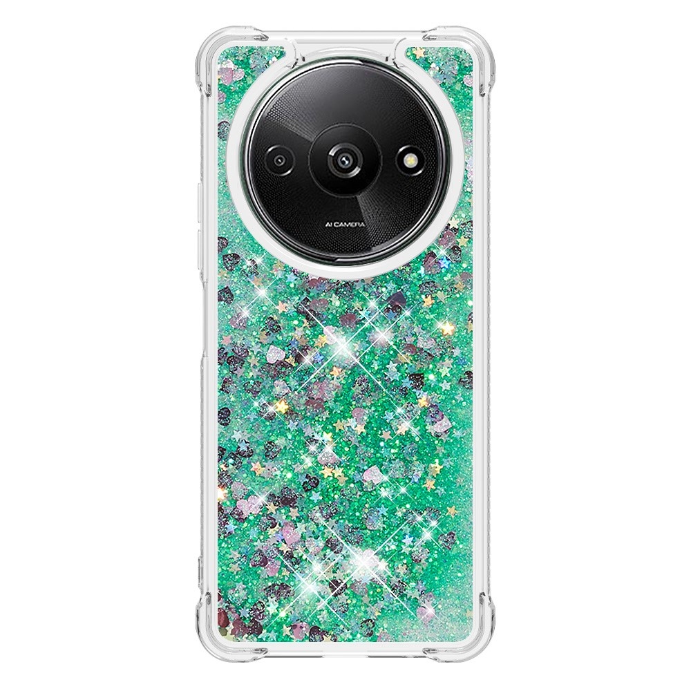 Glitter gelový přesýpací obal na Xiaomi Redmi A3 - zelený/srdíčka