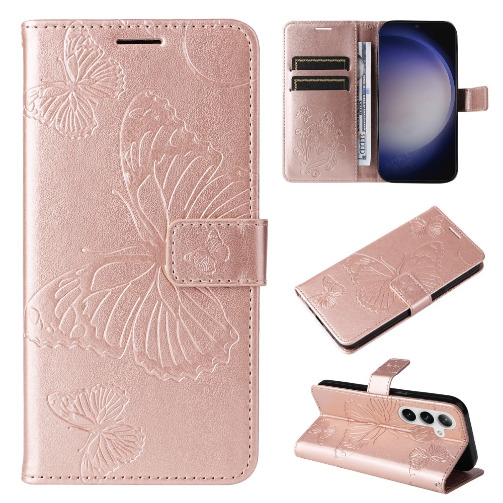 Big Butterfly knížkové pouzdro na Samsung Galaxy S25 - růžovozlaté